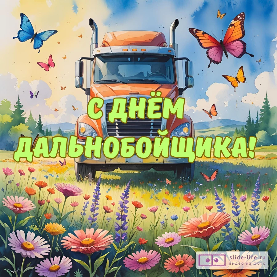 Оригинальная открытка с Днём дальнобойщика