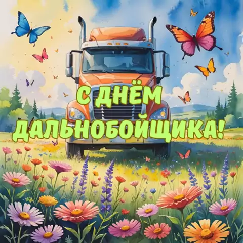 Оригинальная открытка с Днём дальнобойщика
