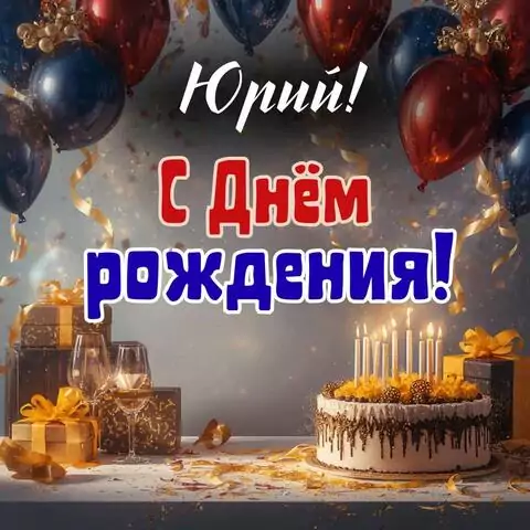 Юрий, с Днём рождения! Современная открытка