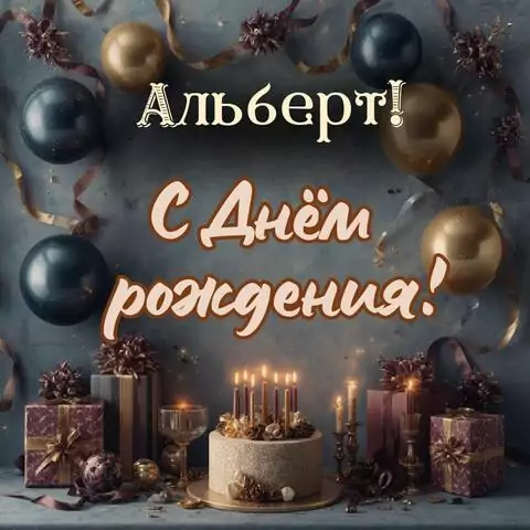 Альберт, с Днём рождения! Красивая открытка
