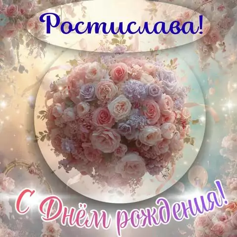 Ростислава, с Днём рождения! Элегантная открытка