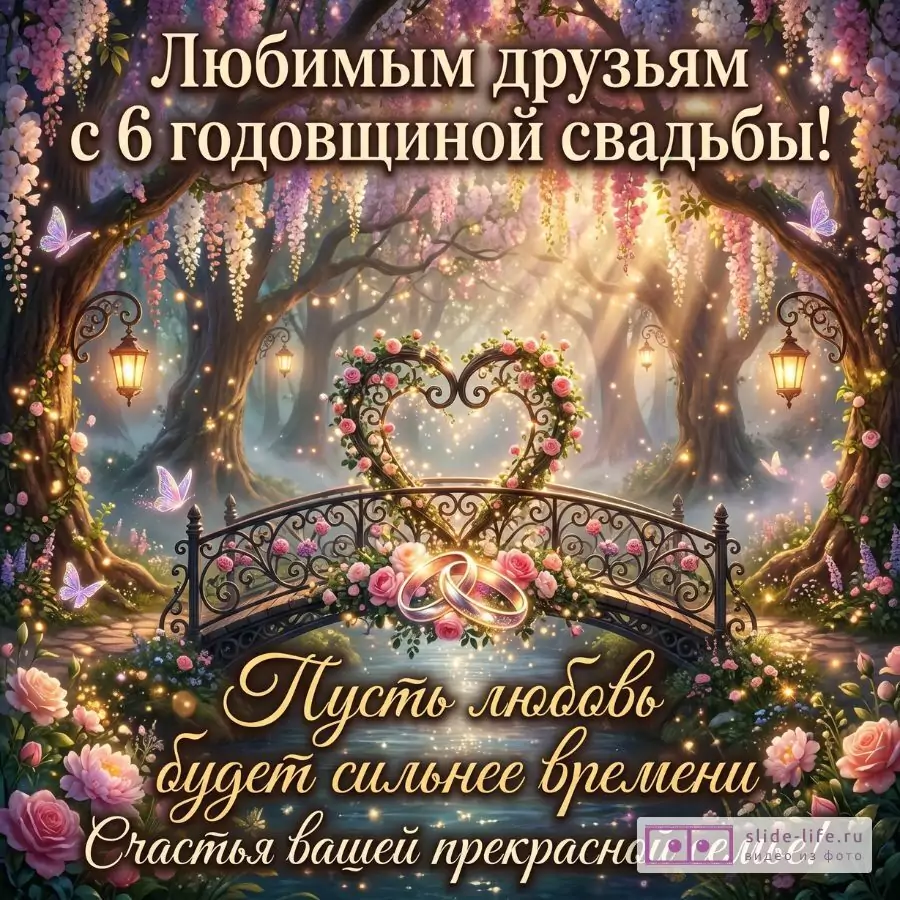 С 6 годовщиной свадьбы, друзья! Трогательная открытка с чугунной свадьбой и теплыми пожеланиями