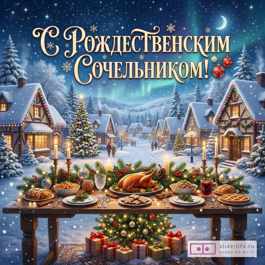 Оригинальная открытка с Рождественским сочельником