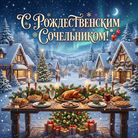 Оригинальная открытка с Рождественским сочельником
