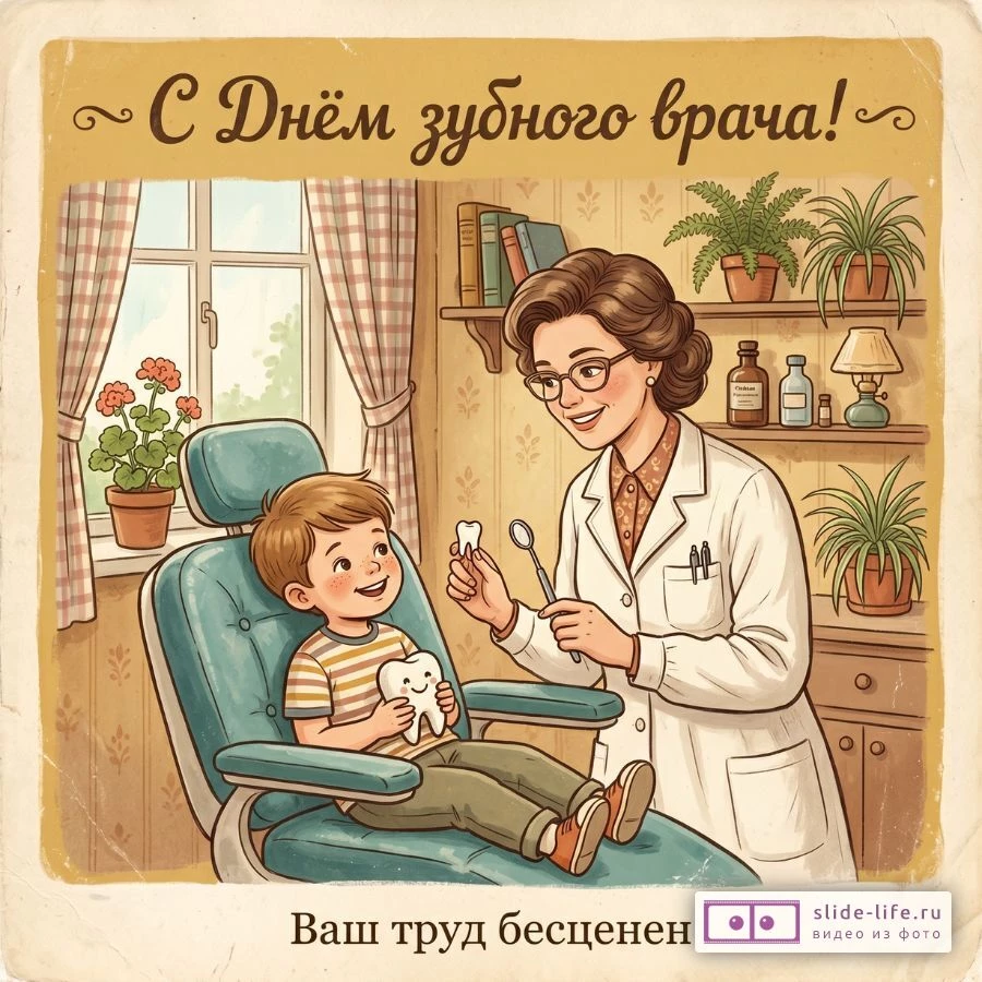 Красивые открытки С Днём стоматолога — ретро
