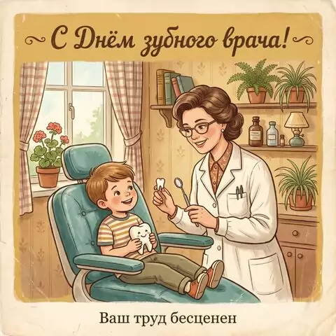 Красивые открытки С Днём стоматолога — ретро