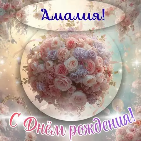 Амалия, с Днём рождения! Элегантная открытка