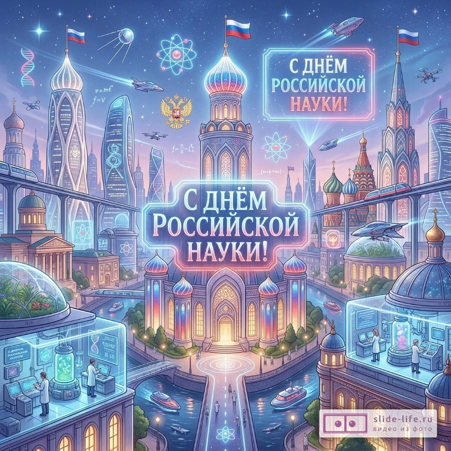 Оригинальная открытка с Днём Российской науки