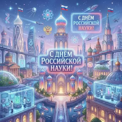 Оригинальная открытка с Днём Российской науки