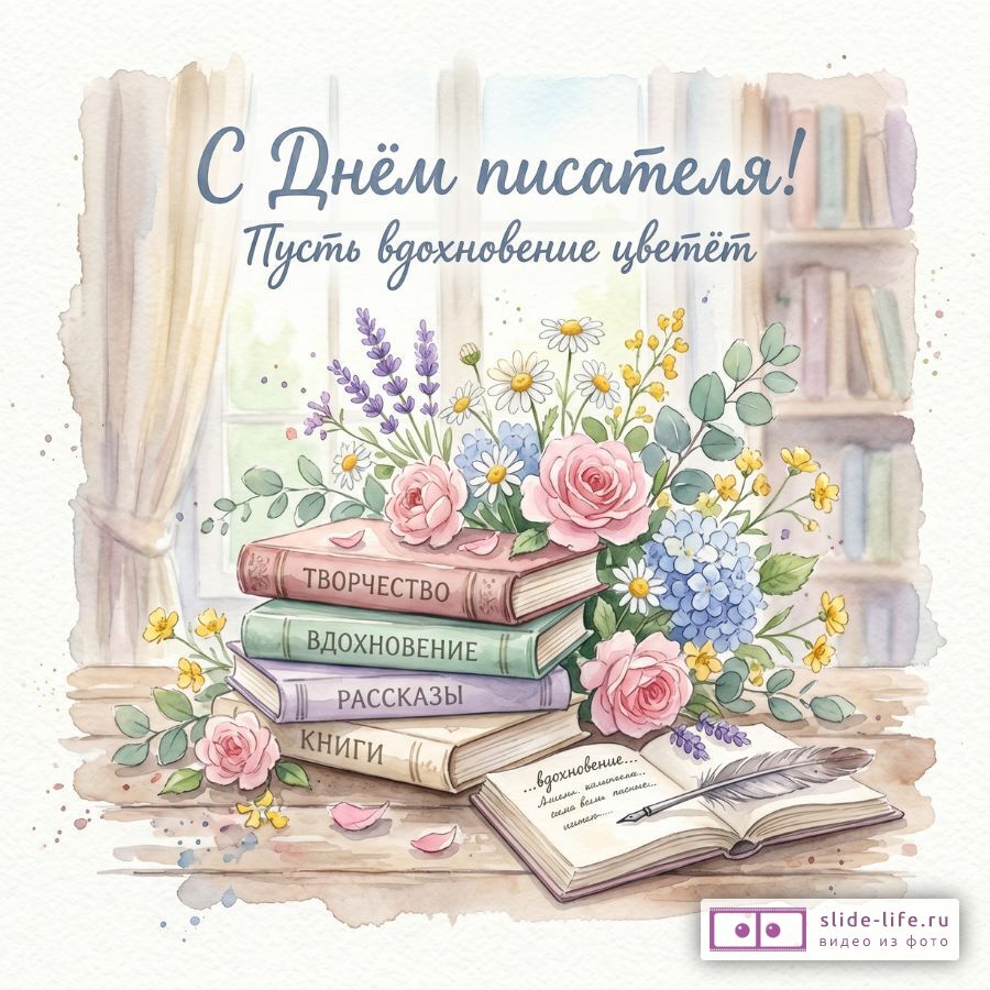 Открытка ко Дню писателя — душевное поздравление в картинке