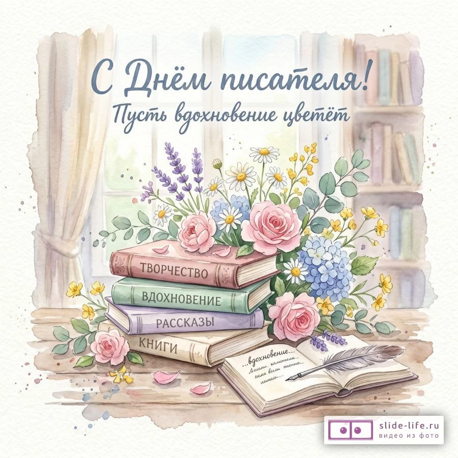 Открытка ко Дню писателя — душевное поздравление в картинке