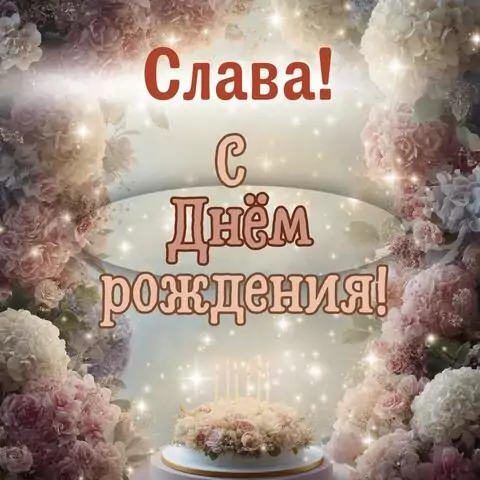 Слава, с Днём рождения! Красивая открытка