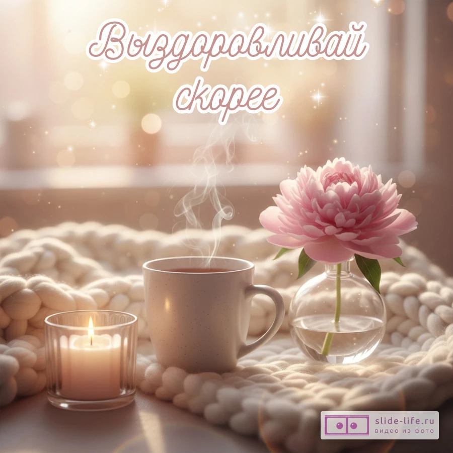 Нежная открытка с надписью Выздоравливай скорее