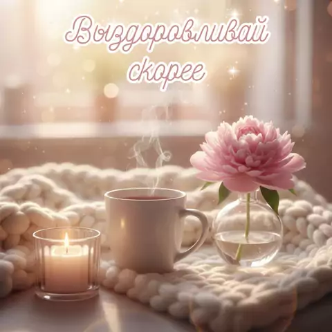 Нежная открытка с надписью Выздоравливай скорее