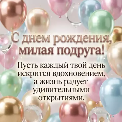 Открытка подруге на день рождения с пожеланием вдохновения и открытий