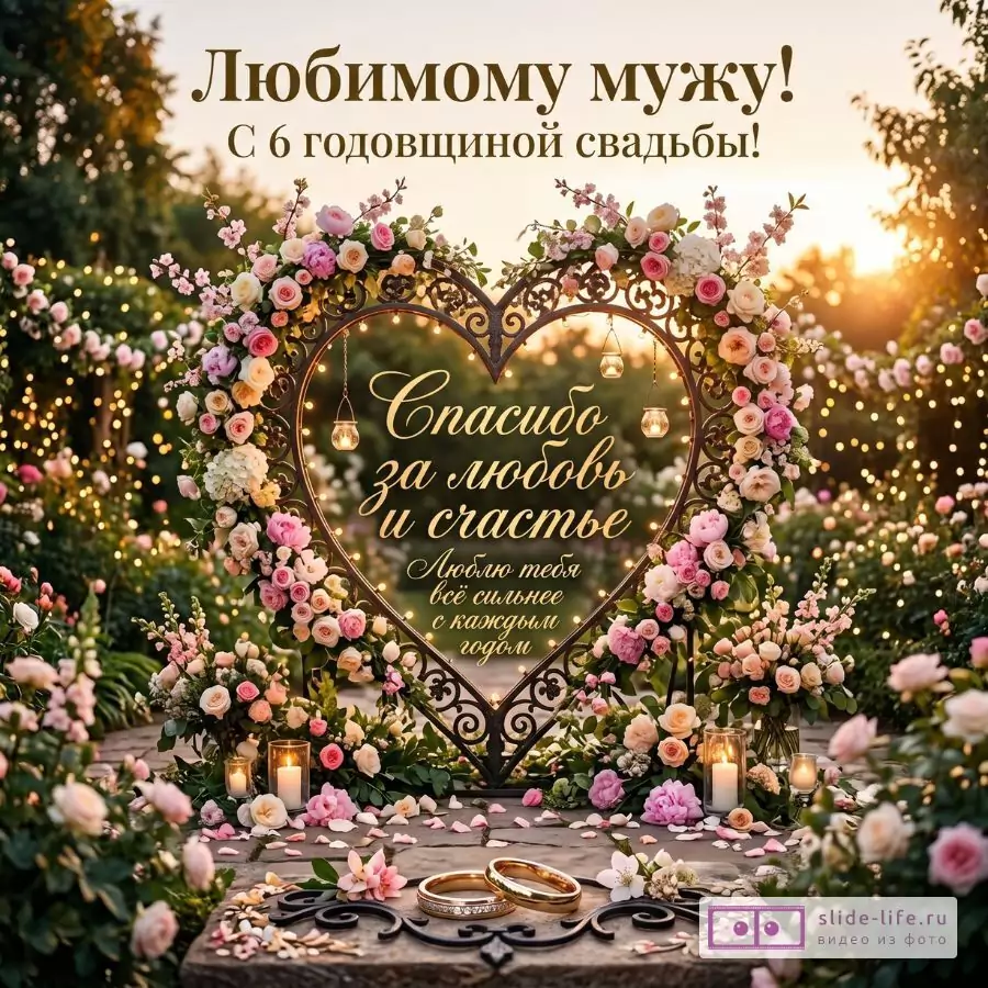 Любимому мужу с 6 годовщиной свадьбы — красивая открытка на чугунную свадьбу от жены