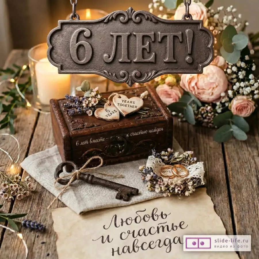 Открытка с чугунной свадьбой — красивые пожелания на 6 лет