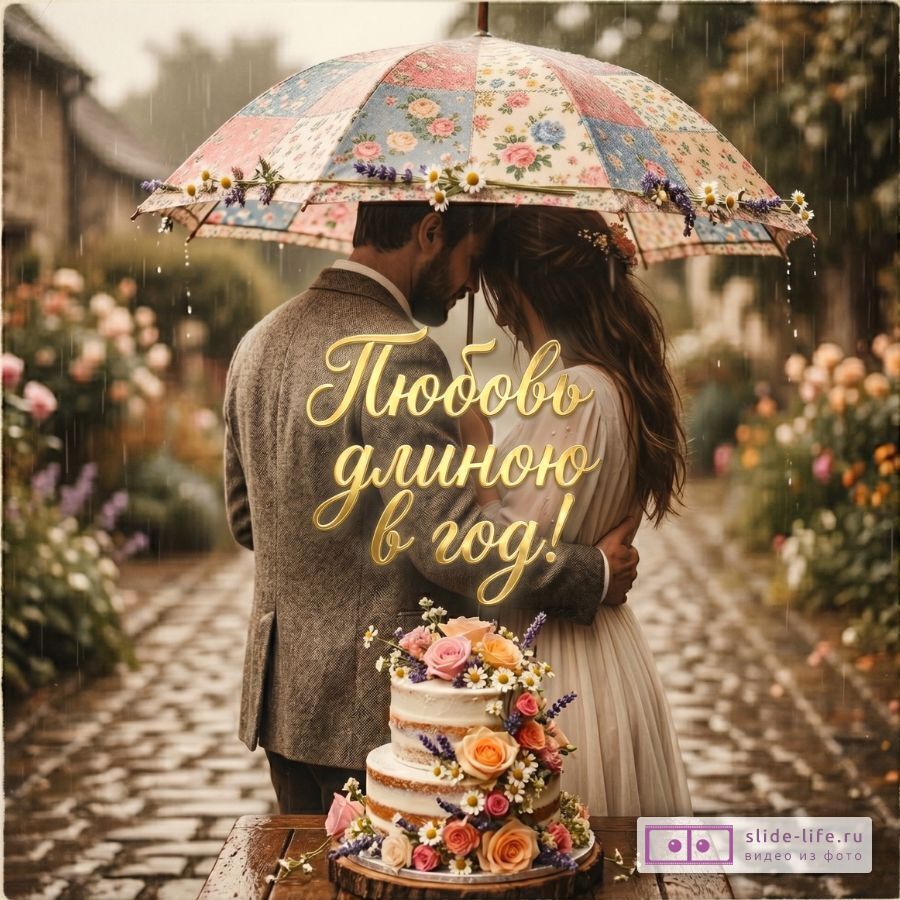 С годовщиной свадьбы: 1 год в любви — Открытка для ситцевой свадьбы