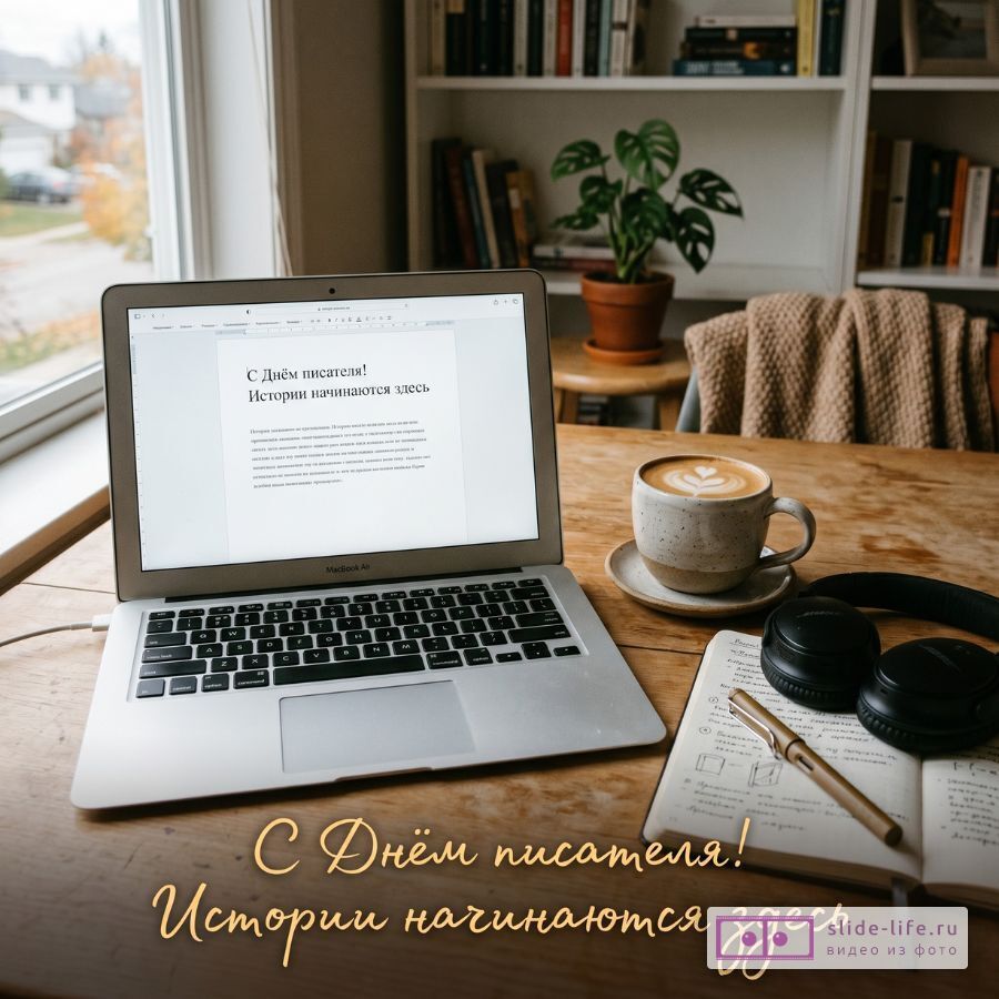 Оригинальная открытка с Днём писателя