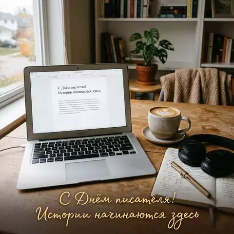 Оригинальная открытка с Днём писателя