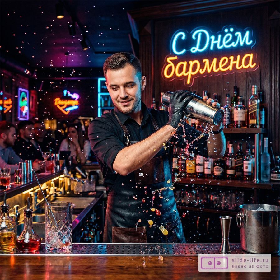 Красивая открытка с Днём бармена