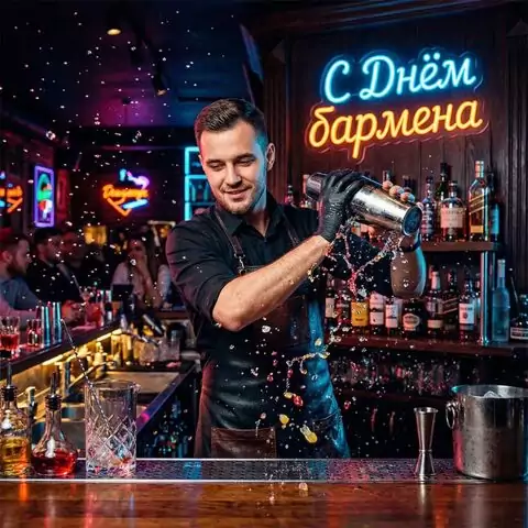 Красивая открытка с Днём бармена