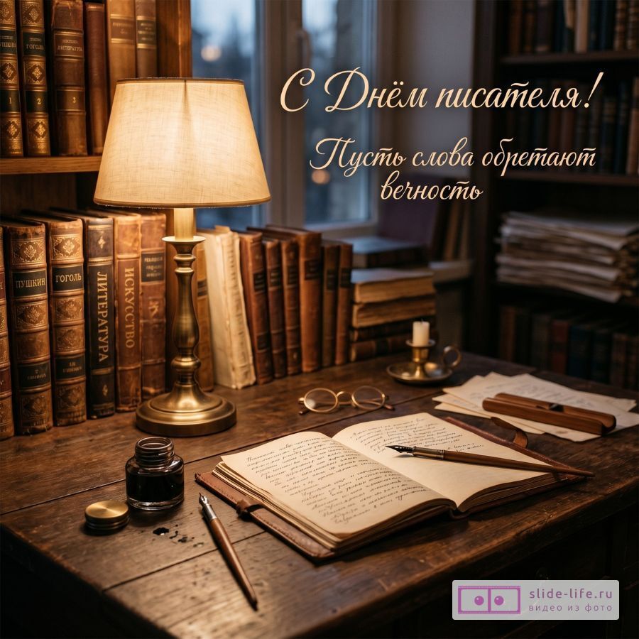 С Днём писателя — красивая открытка с поздравлением скачать бесплатно
