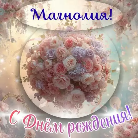 Магнолия, с Днём рождения! Элегантная открытка