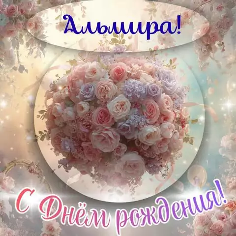 Альмира, с Днём рождения! Элегантная открытка
