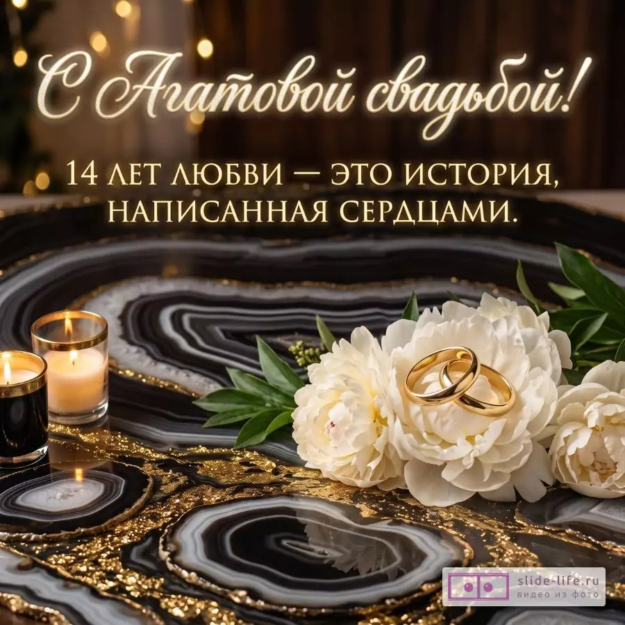 Скачать красивую открытку с Агатовой свадьбой 14 лет бесплатно