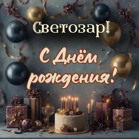 Светозар, с Днём рождения! Красивая открытка