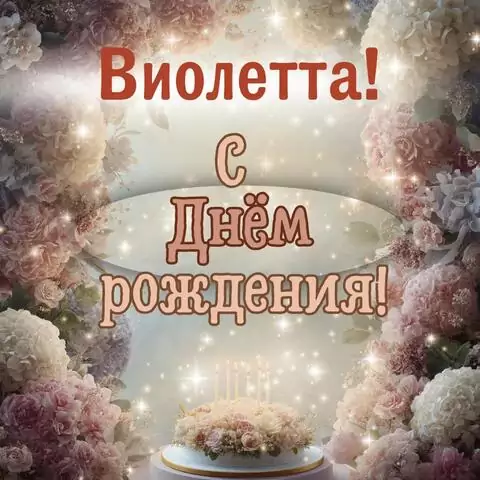 Виолетта, с Днём рождения! Красивая открытка
