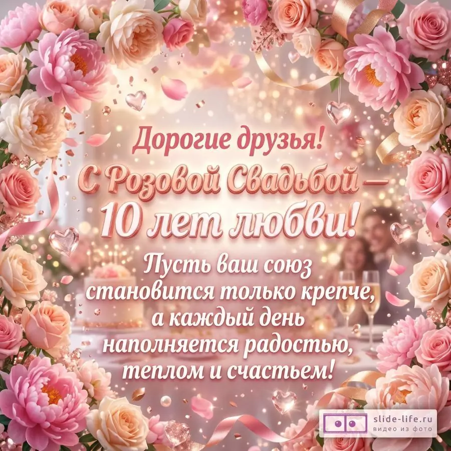 С Розовой Свадьбой, друзья! Красивое поздравление с 10 лет свадьбы и душевные пожелания
