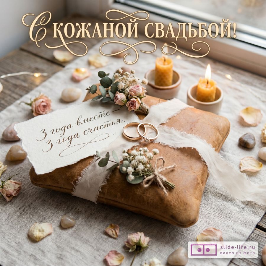 3 года вместе – кожаная свадьба открытка для любимых