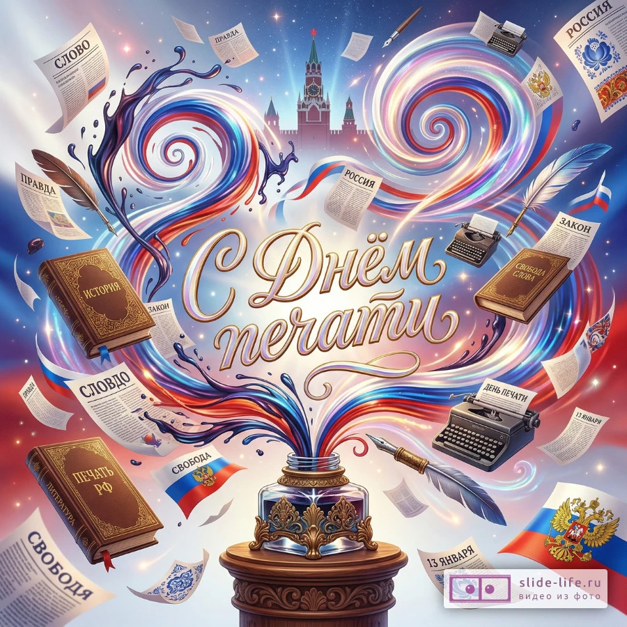 Поздравление с Днём российской печати — яркая праздничная картинка