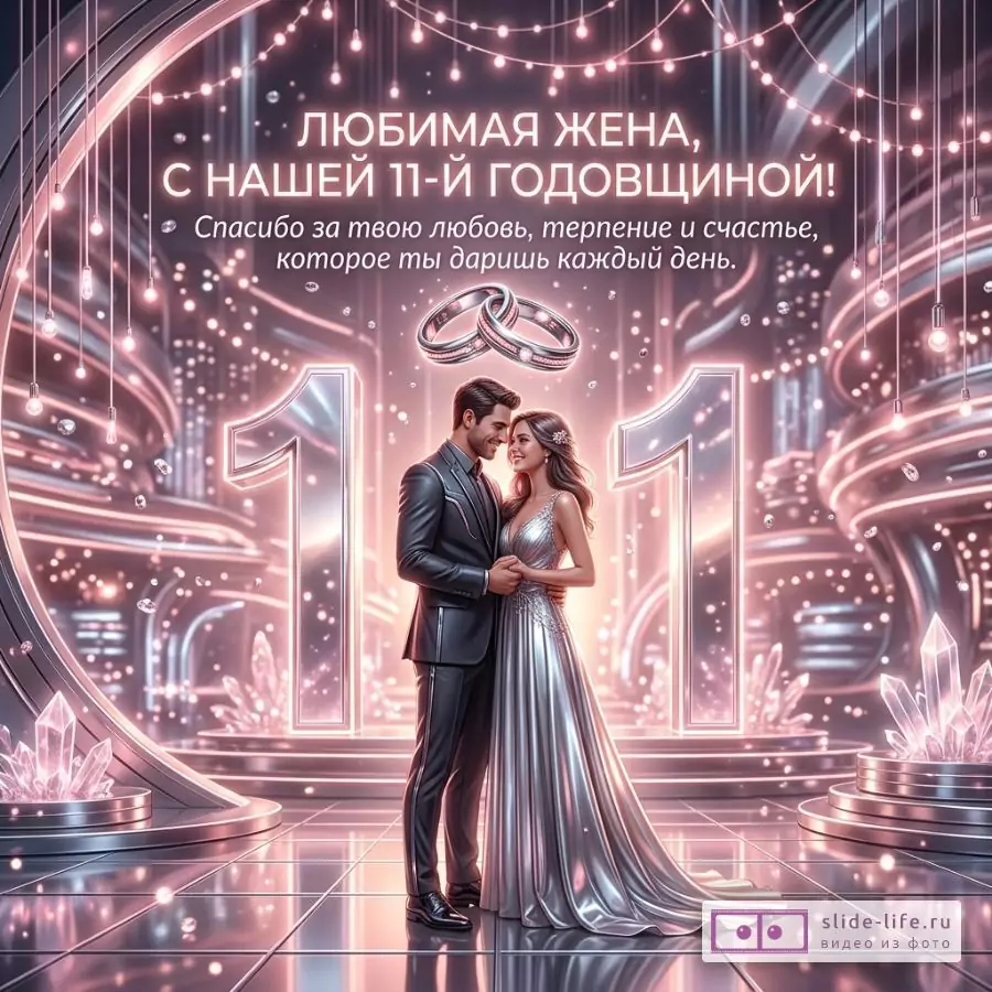 Стальная свадьба 11 лет — открытка жене от мужа с любовью и поздравлением