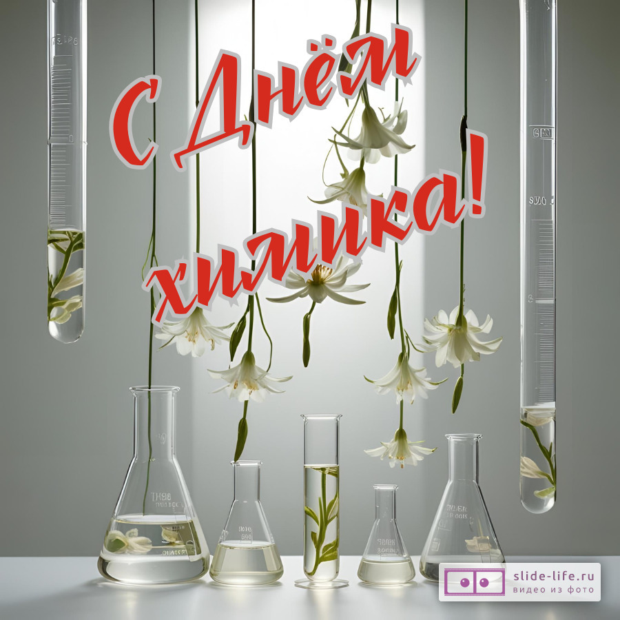 Открытка необычная с днем химика с цветами