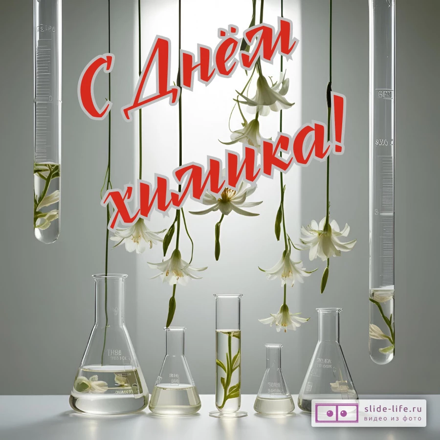 Открытка необычная с днем химика с цветами