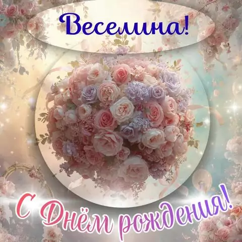 Веселина, с Днём рождения! Элегантная открытка
