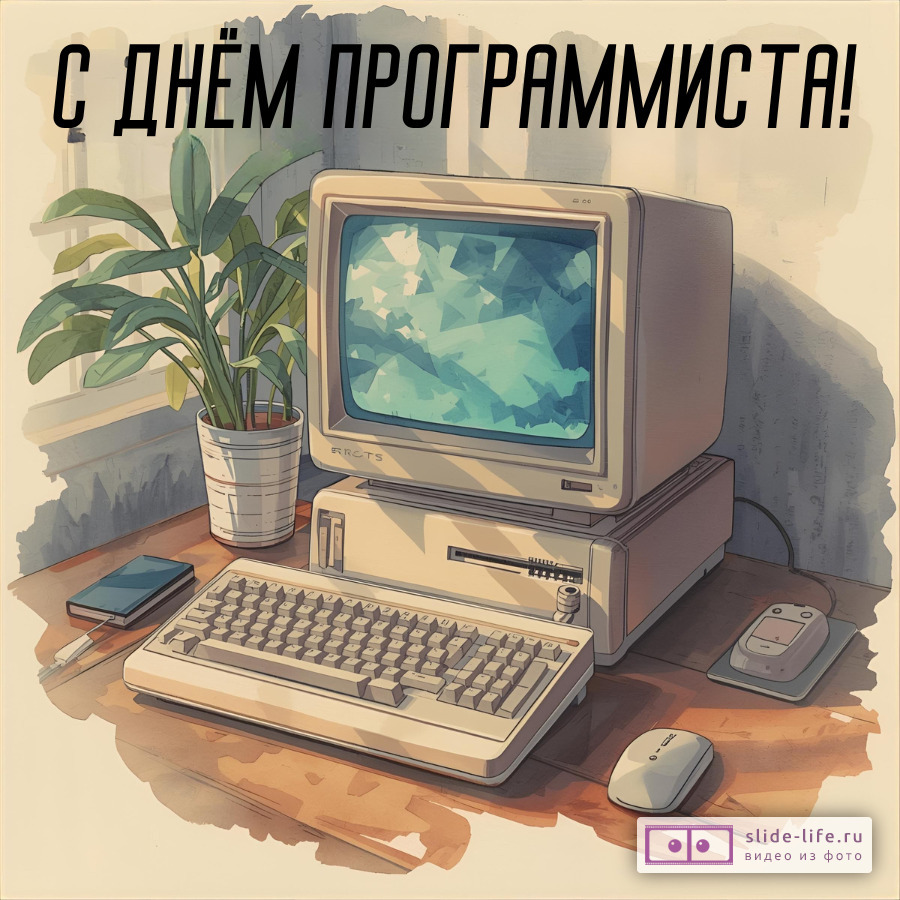 Открытка для поздравления на день программиста ретро
