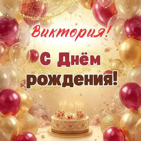 Виктория, с Днём рождения! Современная открытка