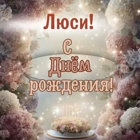 Люси, с Днём рождения! Красивая открытка