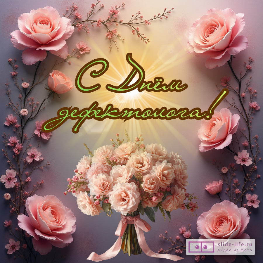 Открытка с днем дефектолога с цветами