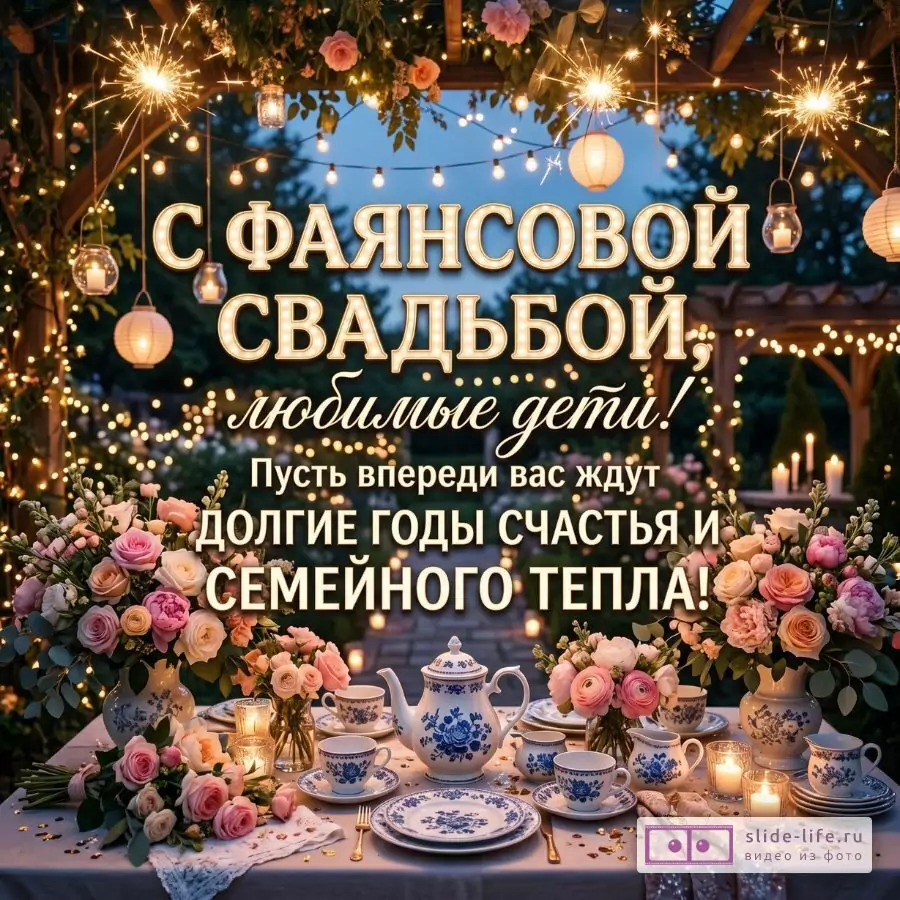 С Фаянсовой Свадьбой, Дорогие Дети — трогательная открытка от родителей на 9 годовщину свадьбы