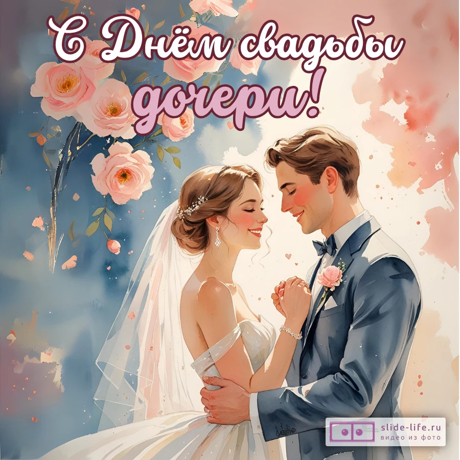 Красивая открытка со свадьбой дочери