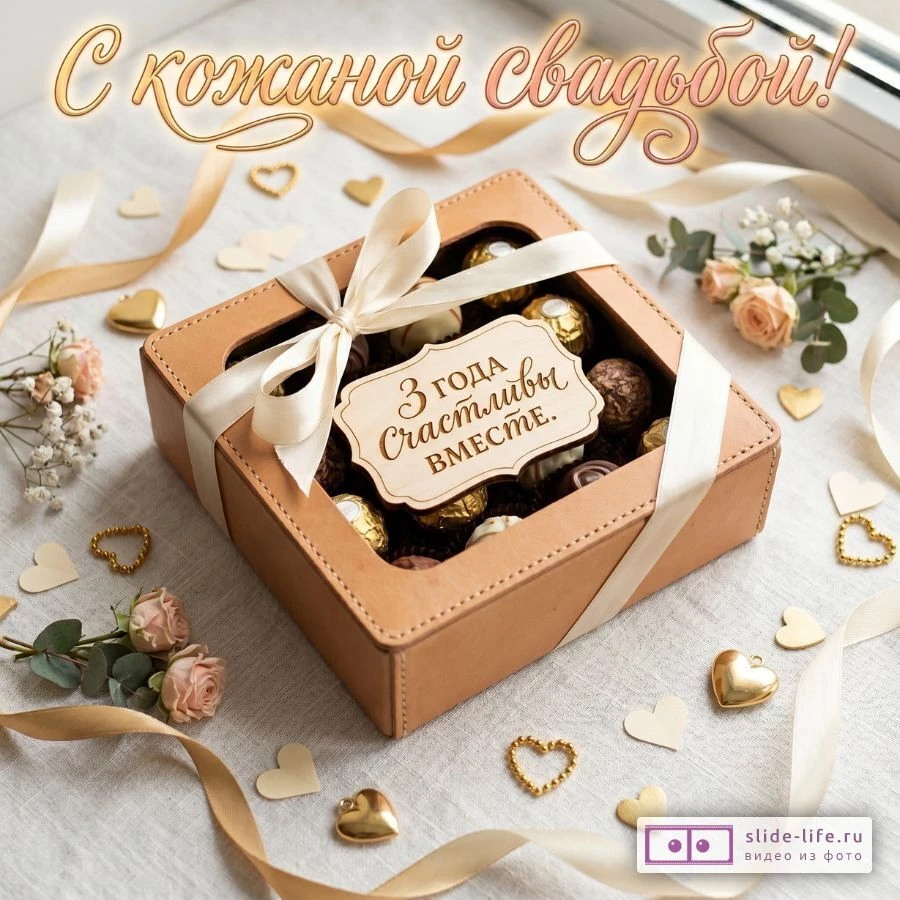 Поздравление с кожаной свадьбой 3 года – красивая открытка для любимых