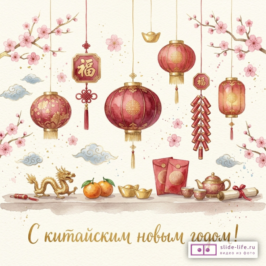Поздравительная открытка С Китайским Новым годом — картинки и пожелания