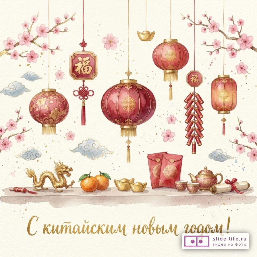 Поздравительная открытка С Китайским Новым годом — картинки и пожелания