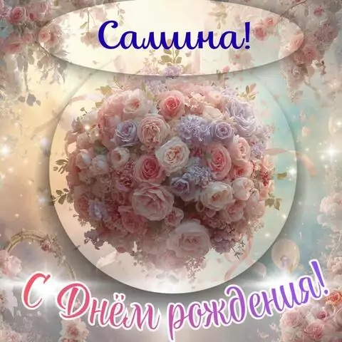 Самина, с Днём рождения! Элегантная открытка