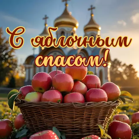 Открытка с яблочным спасом православная
